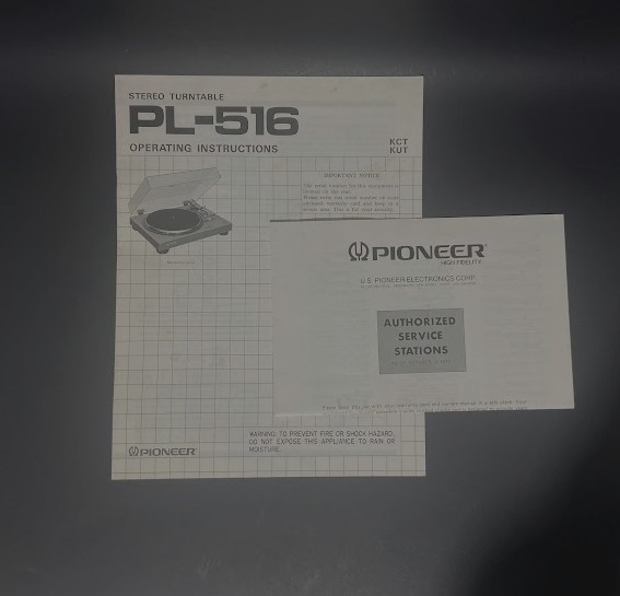 Pioneer PL-516 Stereo Turntable Operating Instruction Owner’s Manual