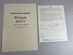 McIntosh MC275 Stereo Power Amplifier instruction Manual template Lot 43F11