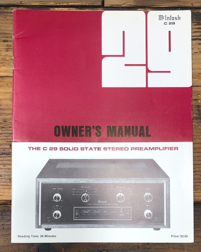 McIntosh C29 C-29 Preamp / Preamplifier Owners / User Manual *Original*