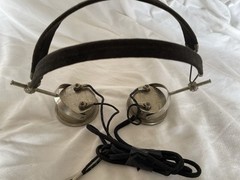 Antique PAL Headphones Cloth Wire Headband Radio Headset Earphones Pin Plugs