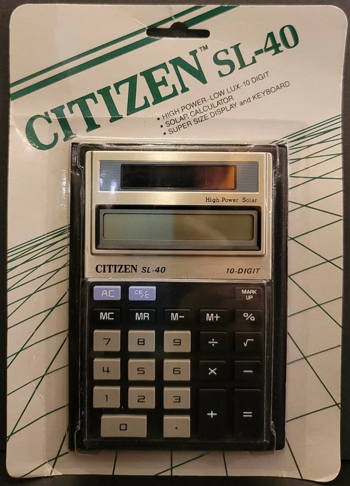 Vintage Citizen SL-40 Solar Powered Calculator Taiwan Pocket Size NOS NIB