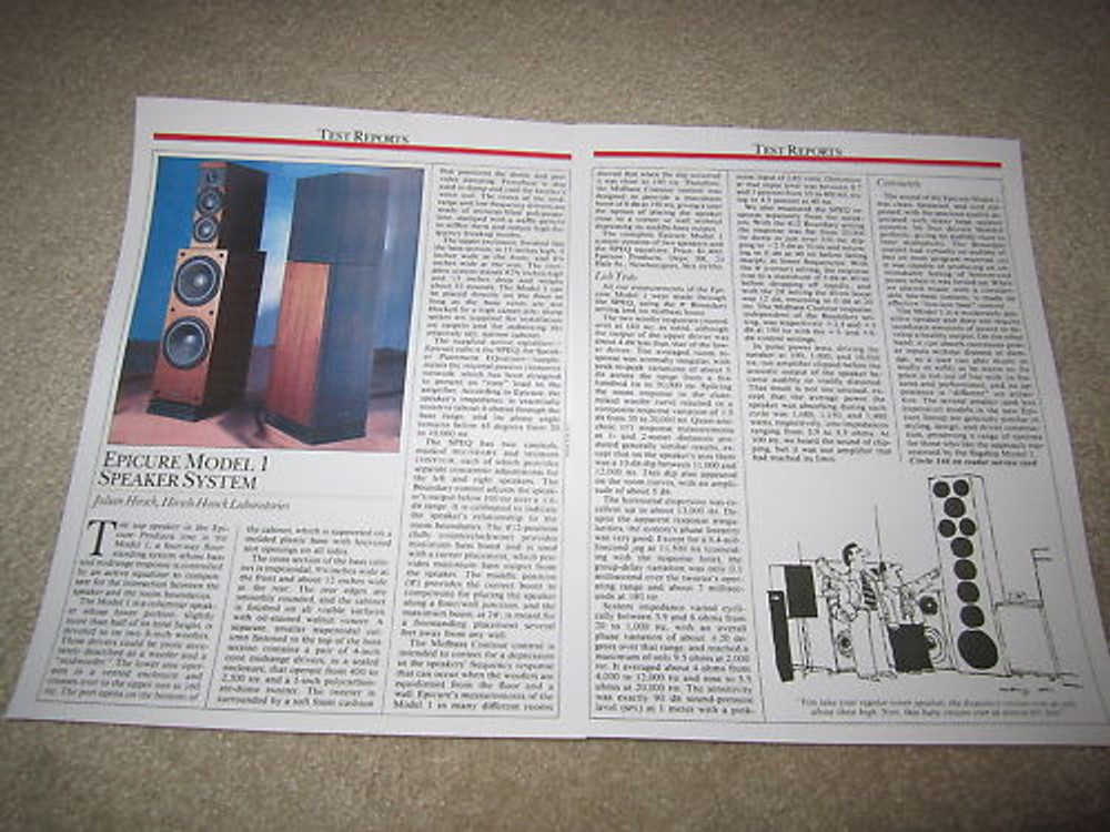 EPI Epicure Model 1 Speaker Review, 2 pgs, Full Test