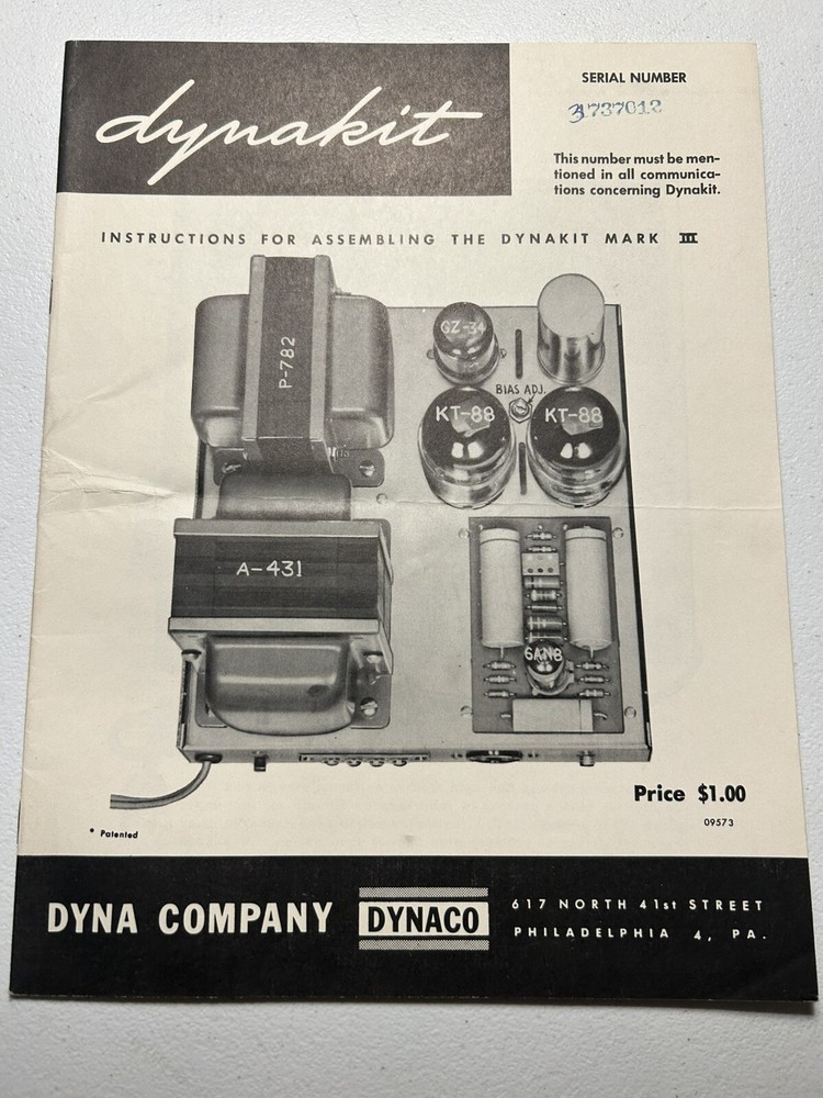 Dynakit Mark III Tube Amplfier Amp Instructions Assembling Original OEM Genuine
