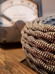 Cloth Covered Twisted Wire – Black/Tan Pattern, Vintage Style Fabric Lamp Cord