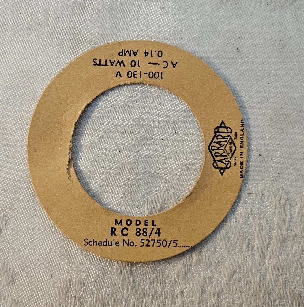 Garrard RC 88/4 Record Player Turntable Paper Platter TAG