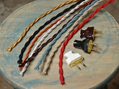 8′ Twisted Cloth Covered Wire & Plug, Vintage Light Rewire Kit, Lamp Cord, rayon