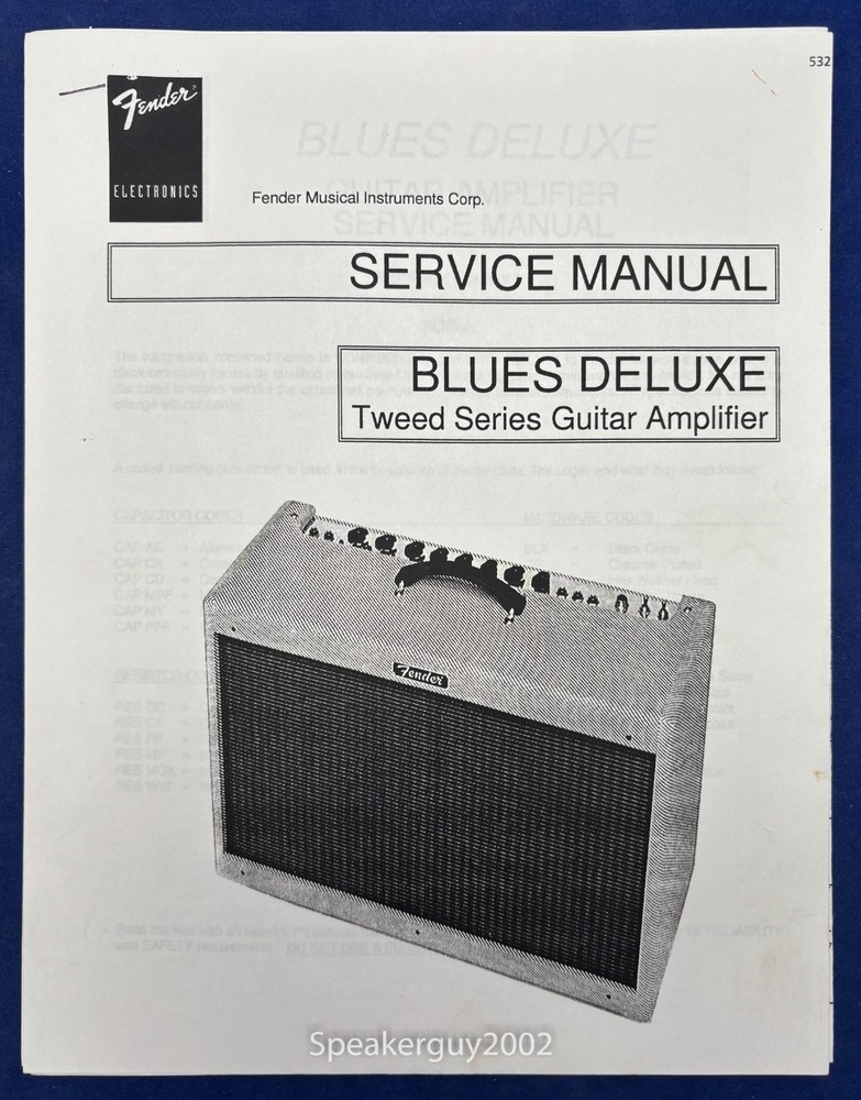 Original Fender Blues Deluxe – Tweed Series Guitar Amp Service Manual