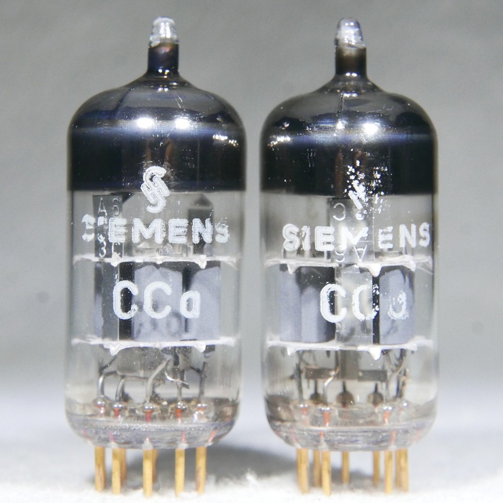 Matched Pair Siemens CCa (=E88CC/6922) A-Frame Getter Gold Pin Germany 1973