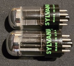 SYLVANIA 6SN7 GTB TUBE 1968 GREEN LABEL BLACK BASE CHROME TOP FOIL MATCHED SET