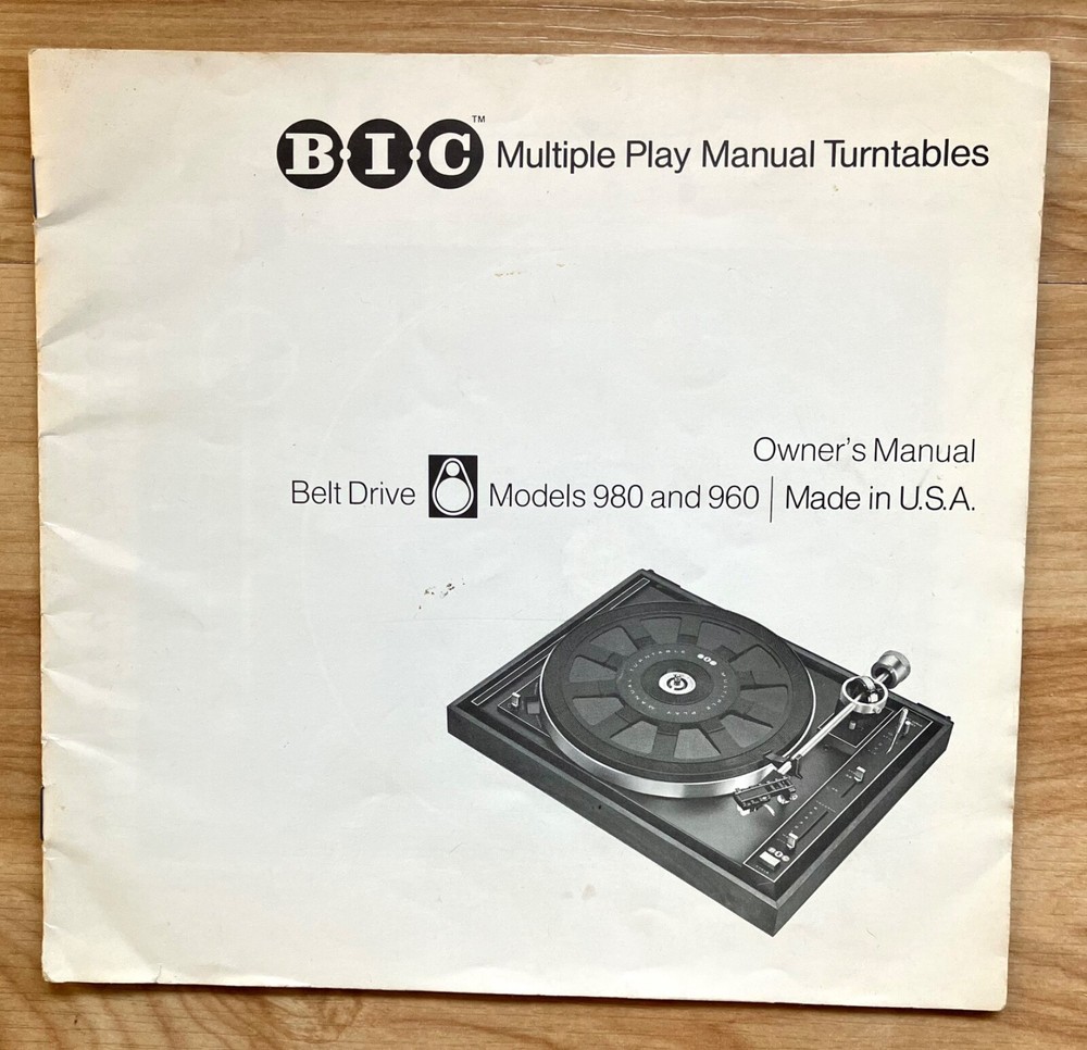 BIC Manual Turntables 980 + 960 OWNER’S MANUAL 1976, Multiple Play Belt Drive