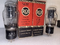 Matched Pair RCA USN CRC 2A3 Dual D Getter Tubes Amplitrex NOS Same Dates 1942