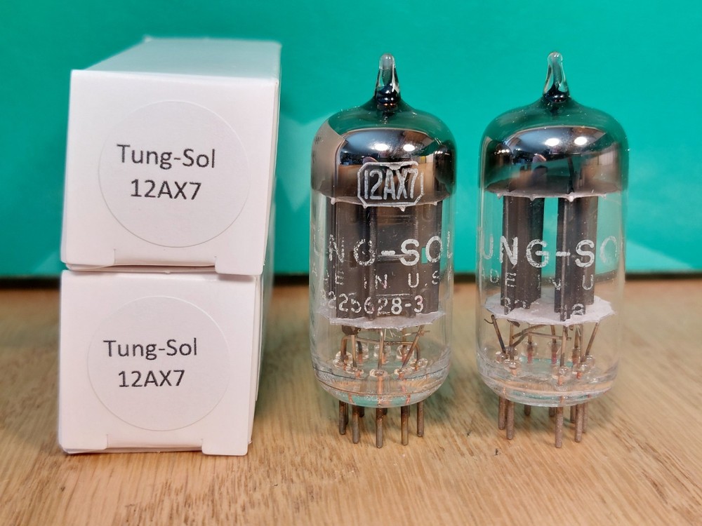 Pair of Westinghouse (Tung-Sol lbl) 12AX7 Black Plate Vacuum Tubes