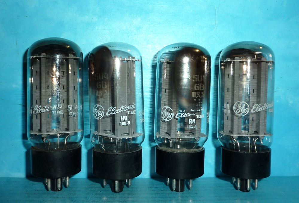 4 General Electric 5U4GB/5AS4A Rectifier Tubes Hanging Halo Getters Tested