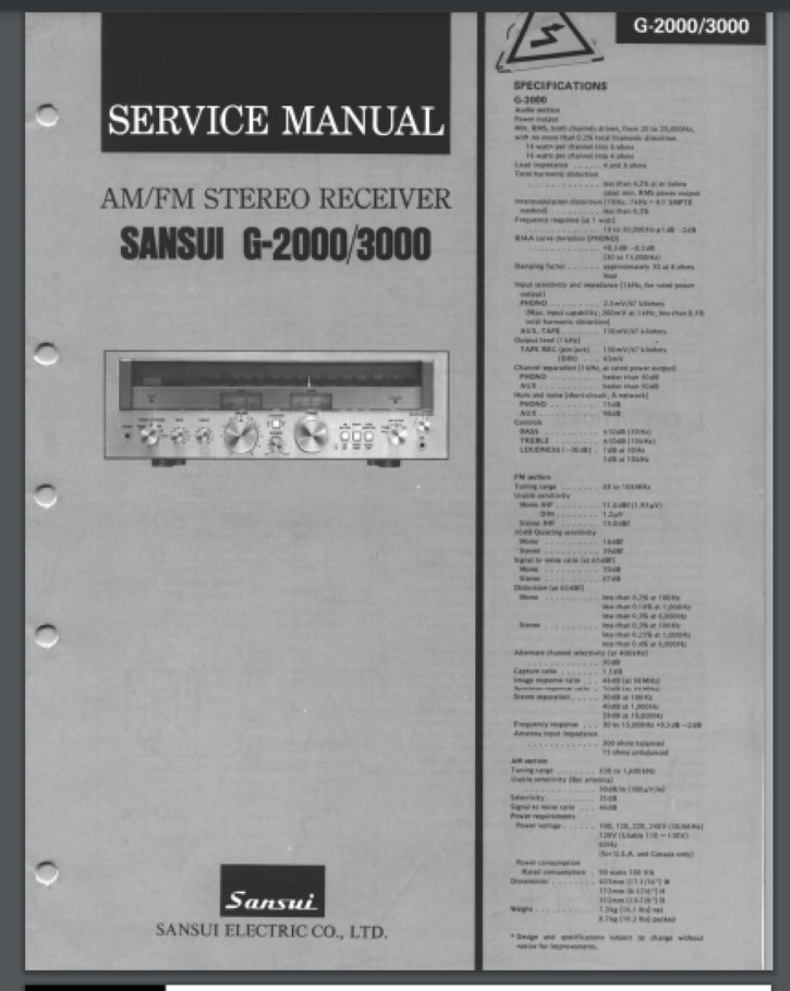 SANSUI G-2000 G-3000 G2000 G3000 Service Manual Comb Bound Gloss Covers