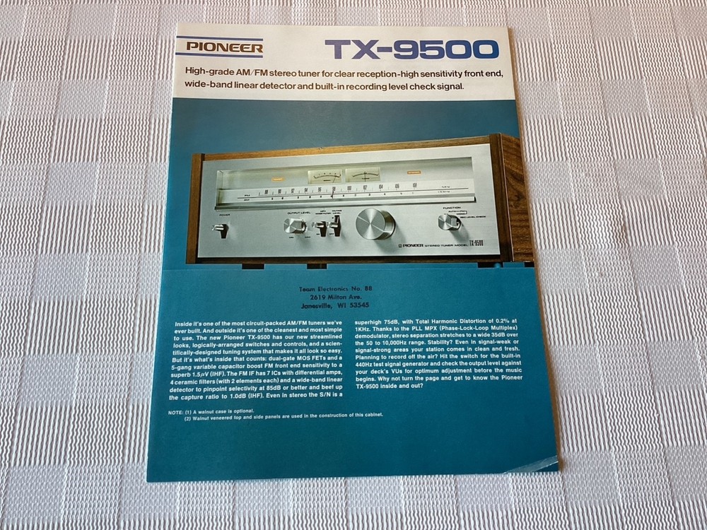 Pioneer TX-9500 FM/AM Stereo Tuner Sales Brochure Ad Literature Original