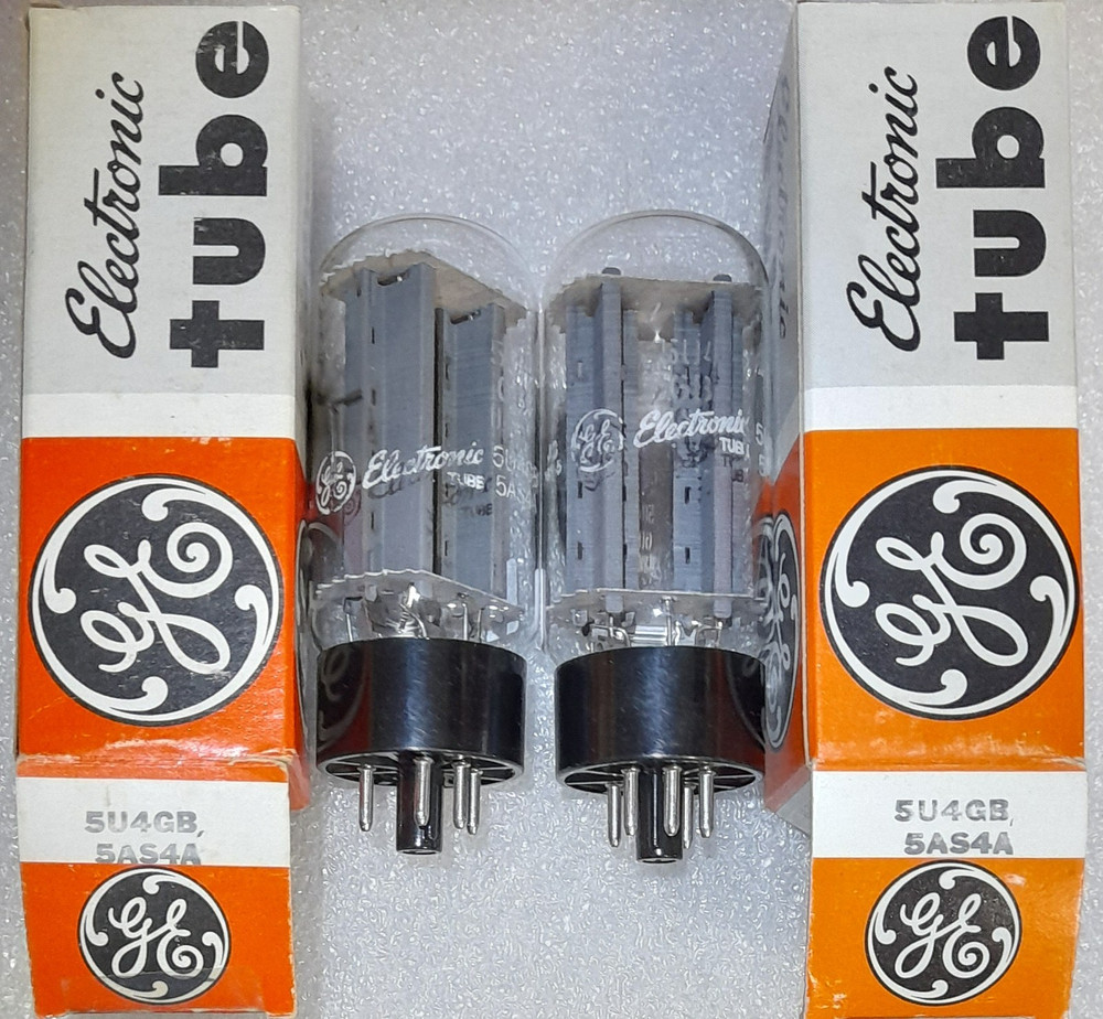 Closely Matched Pair 5U4GB/5AS4A GE NOS rectangle getter Vacuum Tubes, tested