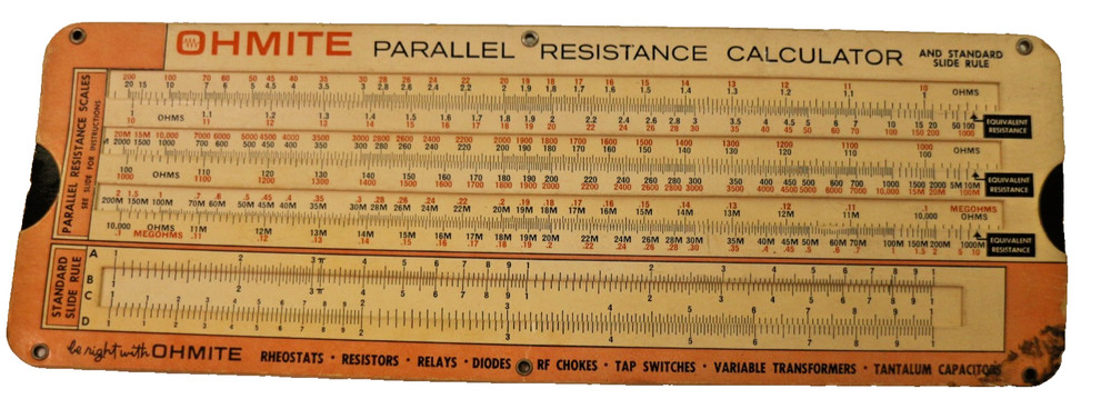 Ohmite Parallel Resistance Calculator and Ohms Law Slide Calculator 1949/1961