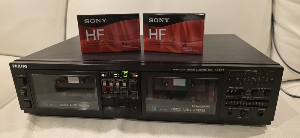 Vintage Philips FC567 Dual Logic Auto Reverse Hi-Speed Dub Cassette Deck TESTED