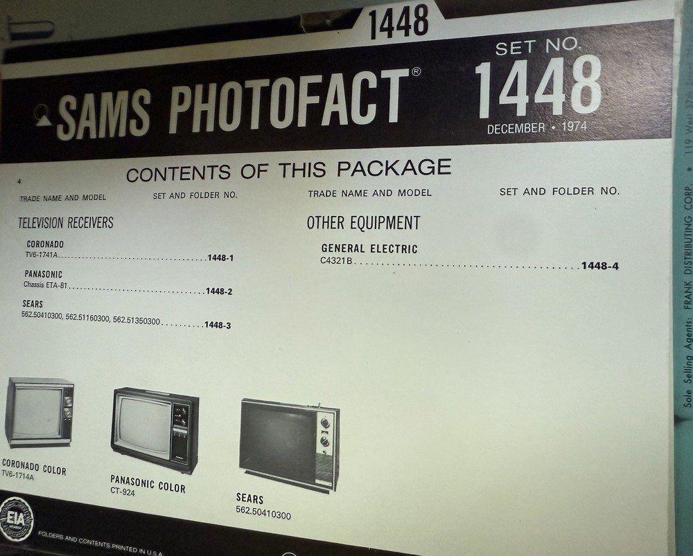 Sams Photofact Folder Set 1448 December 1974 Schematics & Repairs General Elec