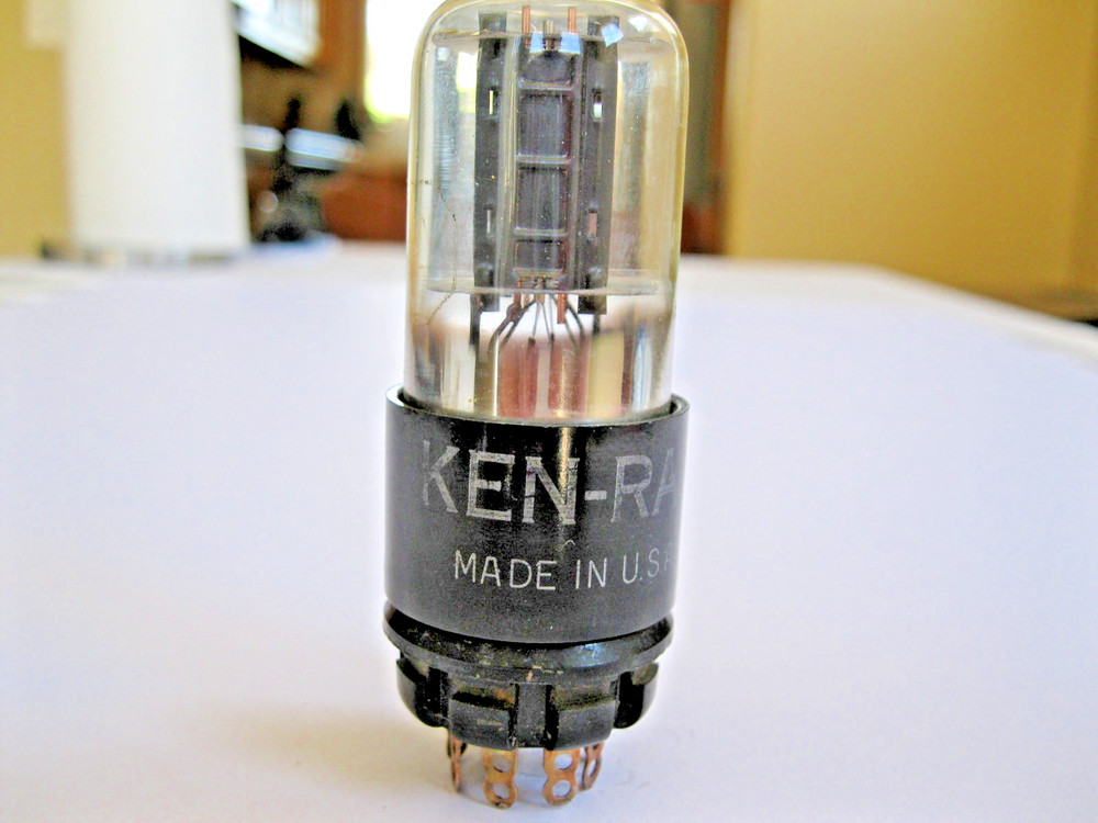 KEN-RAD 6SN7GT/VT231 TALL, CLEAR GLASS VACUUM TUBE BLACK PLATE TV-7 TESTED.