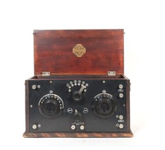 Excellent 1922 Tuska 224 Radio w/Kellogg Headset & Amber Glass 201 Tube * Works