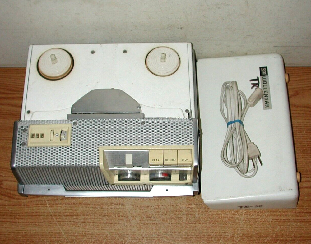 VINTAGE WOLLENSAK 3M T-1500 PORTABLE REEL-TO-REEL TUBE MAGNETIC TAPE RECORDER