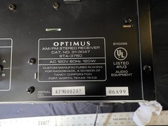 Optimus STA-3750 AM/FM Stereo Receiver Tuner 50W x2 Black Model STA-3750