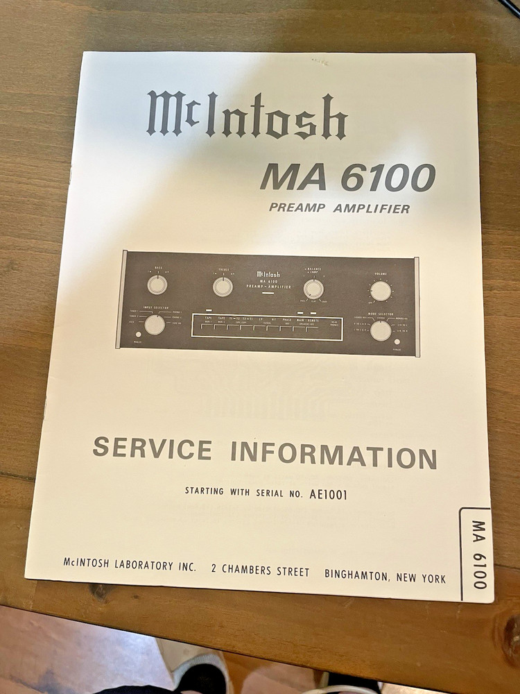 MCINTOSH ORIGINAL MA6100 / SERVICE INFORMATION / VERY GOOD CONDITION /