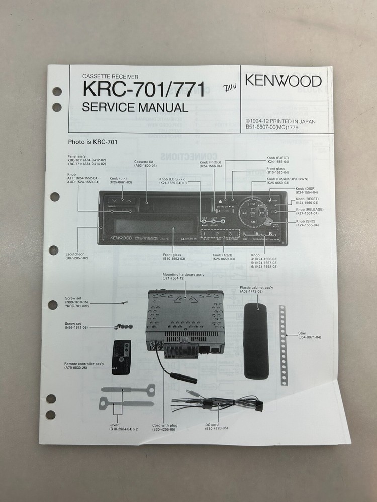 Kenwood KRC-701 771 Original Service Manual Free Shipping