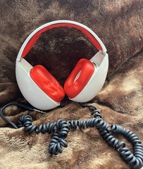 Vtg Zenith Headphones space age MCM White Red cord Japan