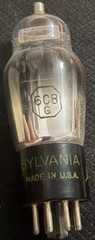 6C8G Sylvania Oak Leaf Bottom Dimpled Foil Getter Black Plates Preamp Tube Rare