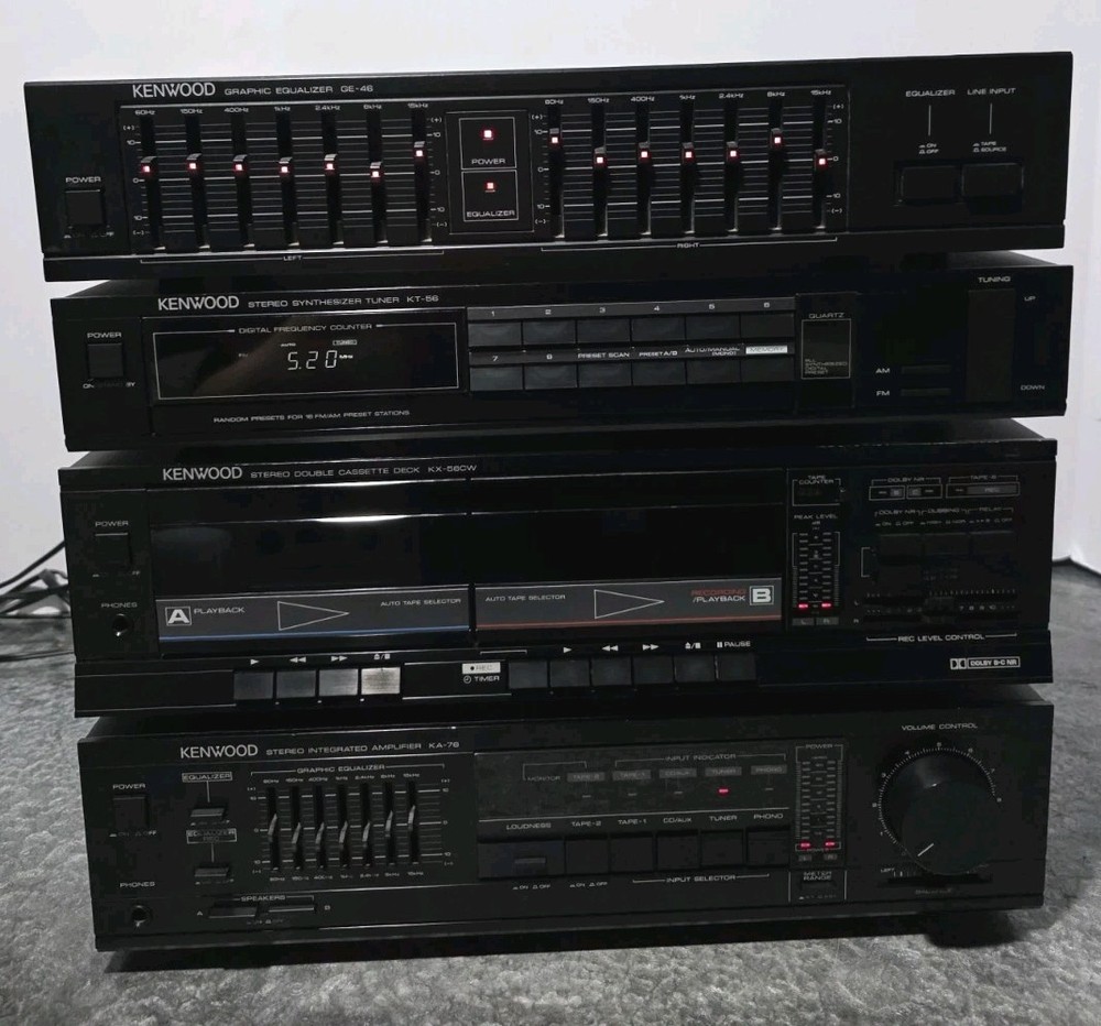 Vtg Stereo Kenwood KA-76 Stereo Amplifier, KX-56CW, GE-46 Equalizer, KT-56 Tuner