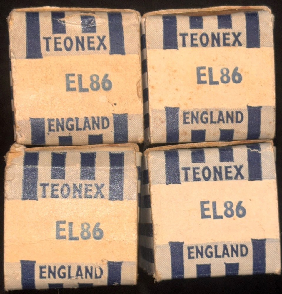 EL86/6CW5 NIB NOS Factory Date Matched Quad Teonex Valves England Boxes Tubes