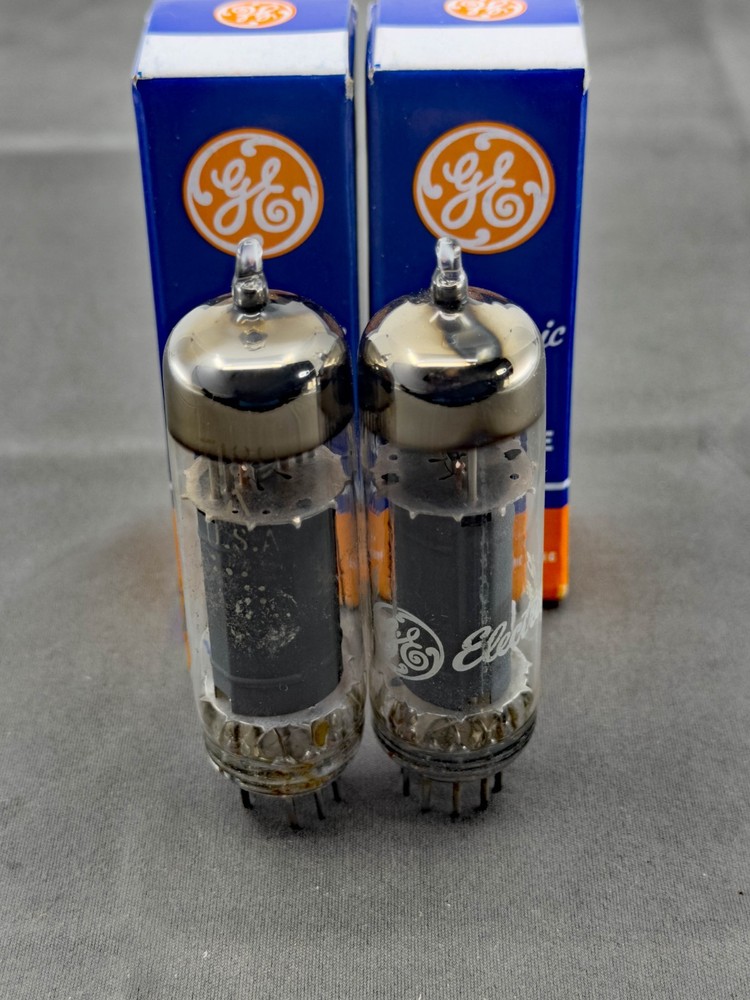 Matched NOS Pair GE 7189A Power Tubes Gray Plates O Getters Tests NOS Amplitrex