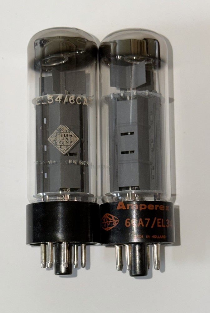 Matched Pair Matsushita EL34/6CA7 Tubes Labeled Amperex & Telefunken Test EX!!