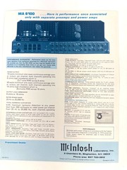Vintage McIntosh MA 6100 Preamp Amplifier Color Sales Spec Booklet