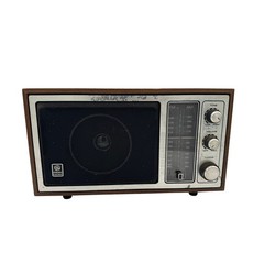 Vintage General Electric GE AM FM Radio Walnut Grain Wood Model 7-4145A MCM