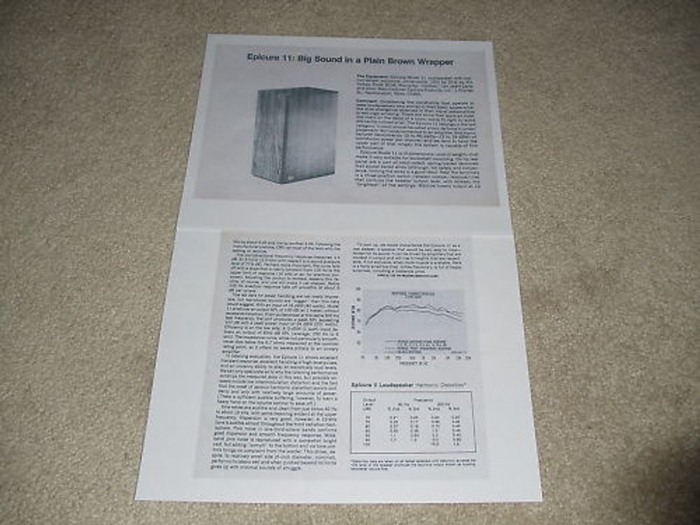 EPI Epicure 11 Speaker Review, 2 pgs, Full Test, Info