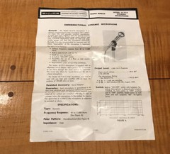 Shure 61-7719 Dynamic Microphone Data Sheet OMNIDIRECTIONAL VINTAGE ORIGINAL-OEM