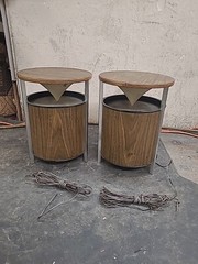 Vintage Pair Zenith Circle of Sound Speakers Wood Grain Round Retro Omni WORKING
