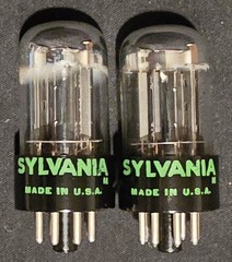 SYLVANIA 6SN7 GTB 1968 GREEN LABEL BLACK BASE CHROME TOPPED FOIL MATCHED SET NIB