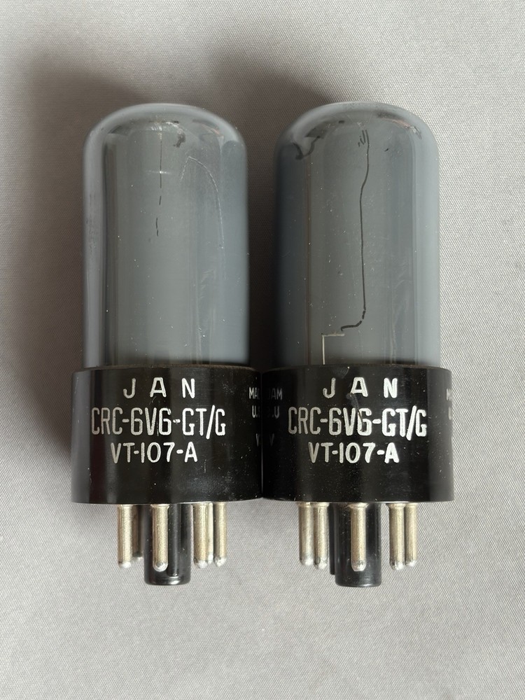 Pair RCA 6V6GT/G VT-107-A Tubes smoked glass matched V3E WWII Signal Corps 1945