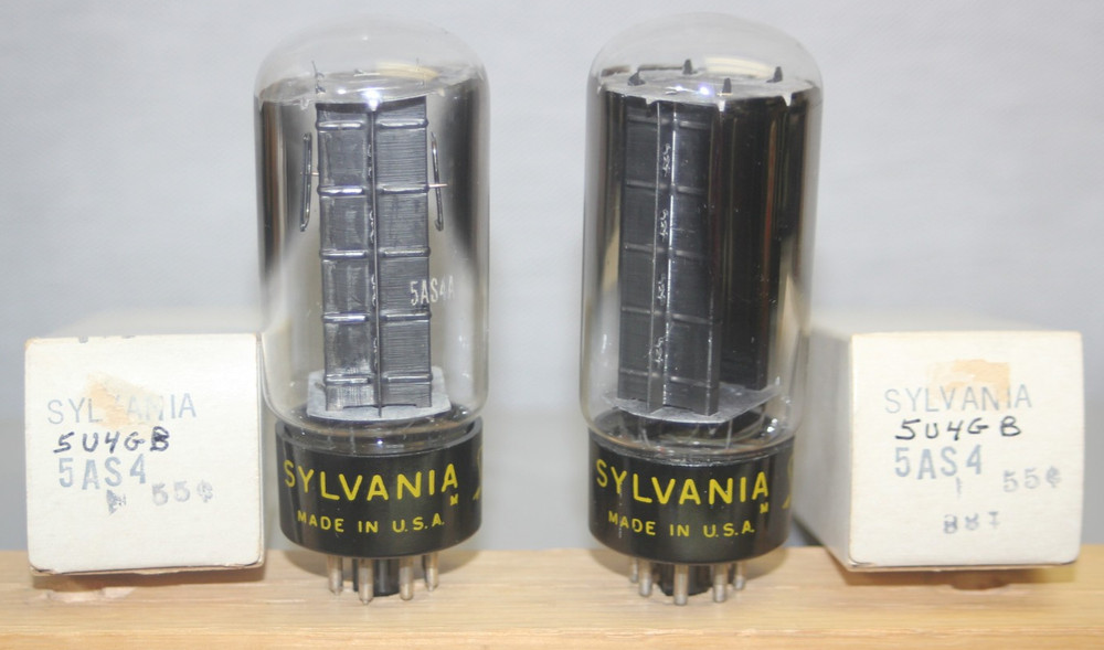 2 1959 NOS NIB MATCHED, BAL 5AS4A 5U4GB Tube Sylvania Black Pl Tested 105% 539B