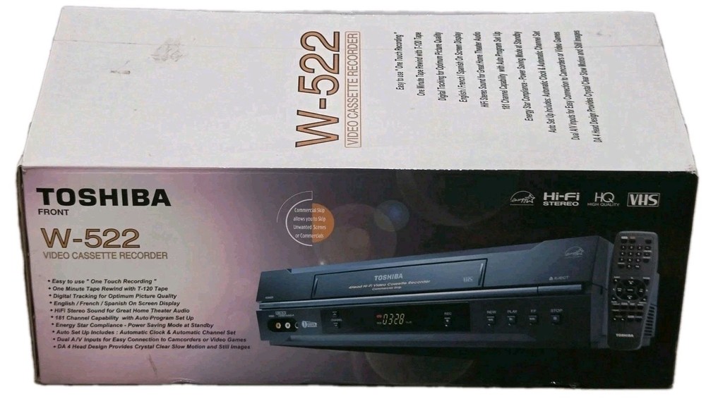 TOSHIBA W-522 VHS VCR Video Cassette Recorder 4 Head Hi-Fi Stereo /w Remote NEW