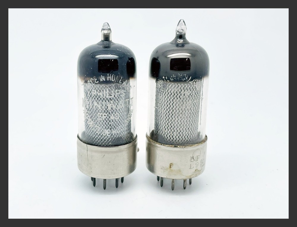 2 x NOS? Philips EF40 Metal Base Test GOOD L9B Solid DIsk Getter Vacuum Tube