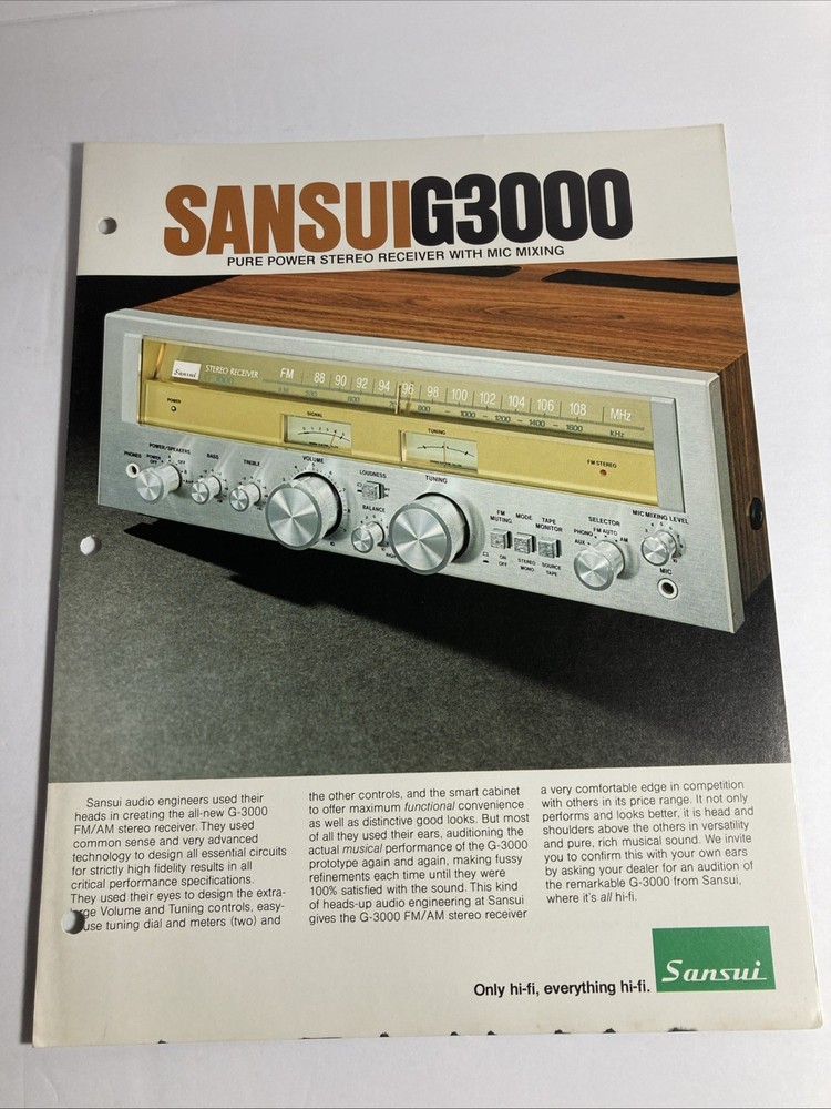 Sansui G3000 Stereo Receiver Original Brochure Vintage Rare