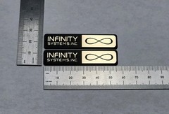 Infinity Systems Inc. Speaker Badge Logo Emblem Custom Made Gold Pair