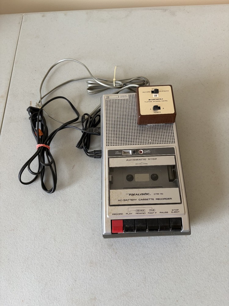 Vintage Realistic CTR-70 AC/Battery Cassette Recorder Tested W/Adapter