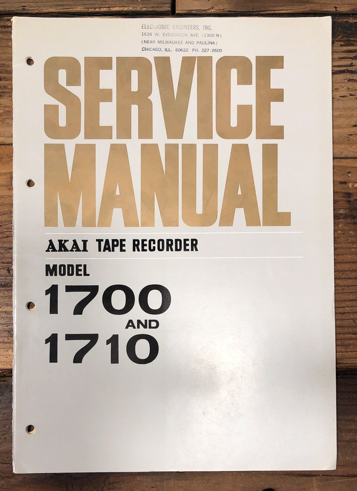 Akai Model 1700 1710 Reel to Reel Service Manual *Original*