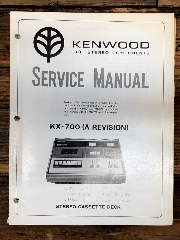 Kenwood KX-700 KX-700A Cassette Service Manual *Original*